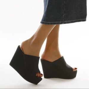 Black wedge peep toe sandals